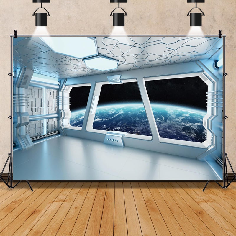 AOFOTO 7x5ft Spaceship Interior Backdrop Space Station Spacecraft Cabin Window View On Earth Background Futuristic Science Fiction Universe Outer Space Exploration Room Decors Photo Shoot Props - Image 3
